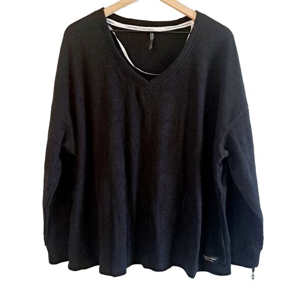 Calvin Klein Performance Long Sleeve V-Neck Ribbed Top - Picture 1 of 8